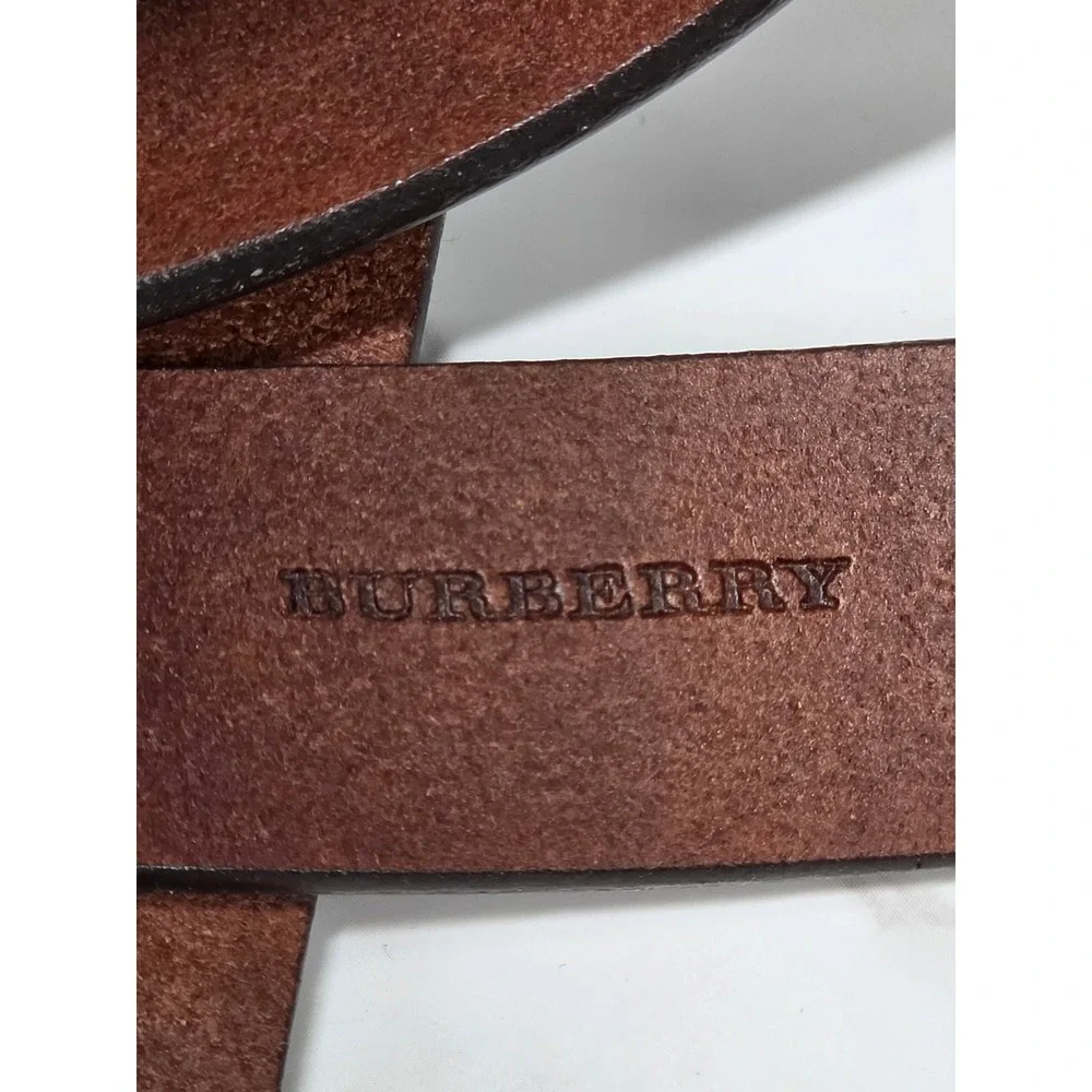 Burberry Mens Dark Brown Leather Belt 44 110 Made in Italy Antique Brass Buckle